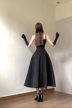 Sexy A Line Spaghetti Straps Black Satin WomenS Beach Dress Vacation Dresses Birthday Dress