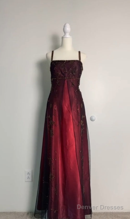 Sexy A Line Spaghetti Straps Burgundy Long Evening Dress Party Dress Prom Dresses
