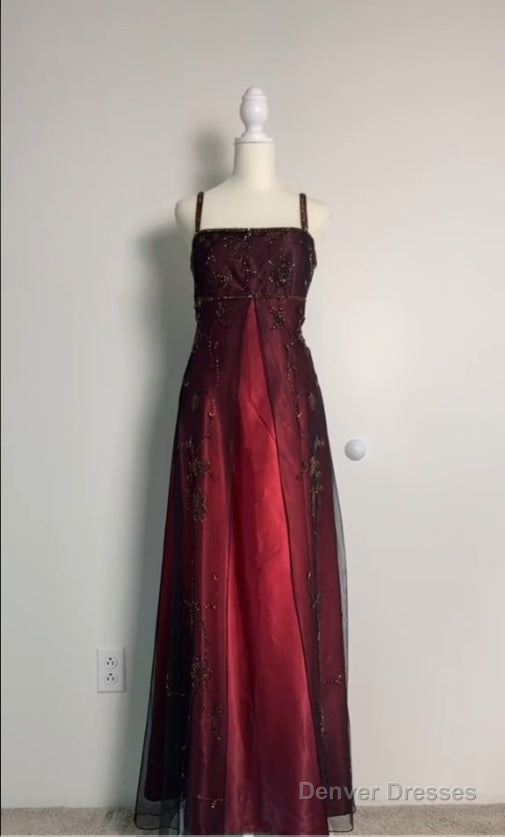 Sexy A Line Spaghetti Straps Burgundy Long Evening Dress Party Dress Prom Dresses