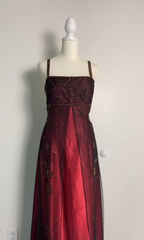Sexy A Line Spaghetti Straps Burgundy Long Evening Dress Party Dress Prom Dress