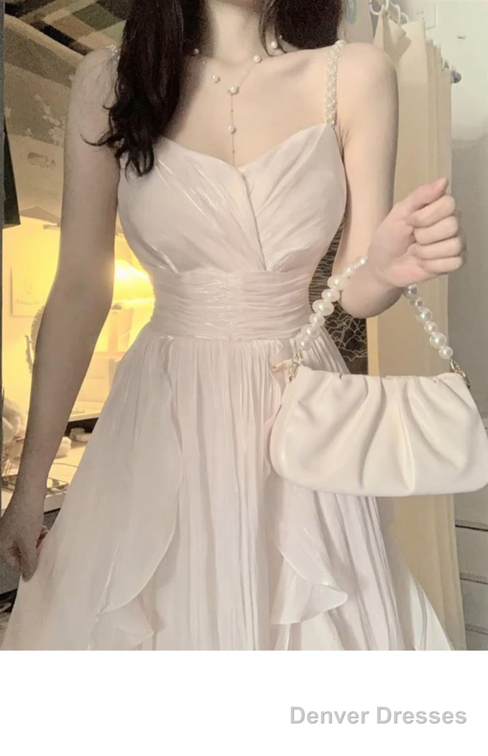 Sexy A Line Spaghetti Straps Champagne Prom Dresses Night Dress Birthday Outfits Secondary image