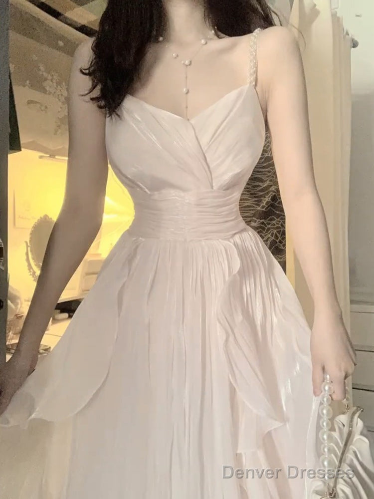 Sexy A Line Spaghetti Straps Champagne Prom Dresses Night Dress Birthday Outfits