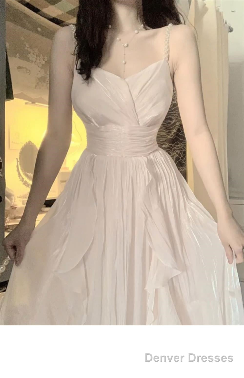 Sexy A Line Spaghetti Straps Champagne Prom Dresses Night Dress Birthday Outfits