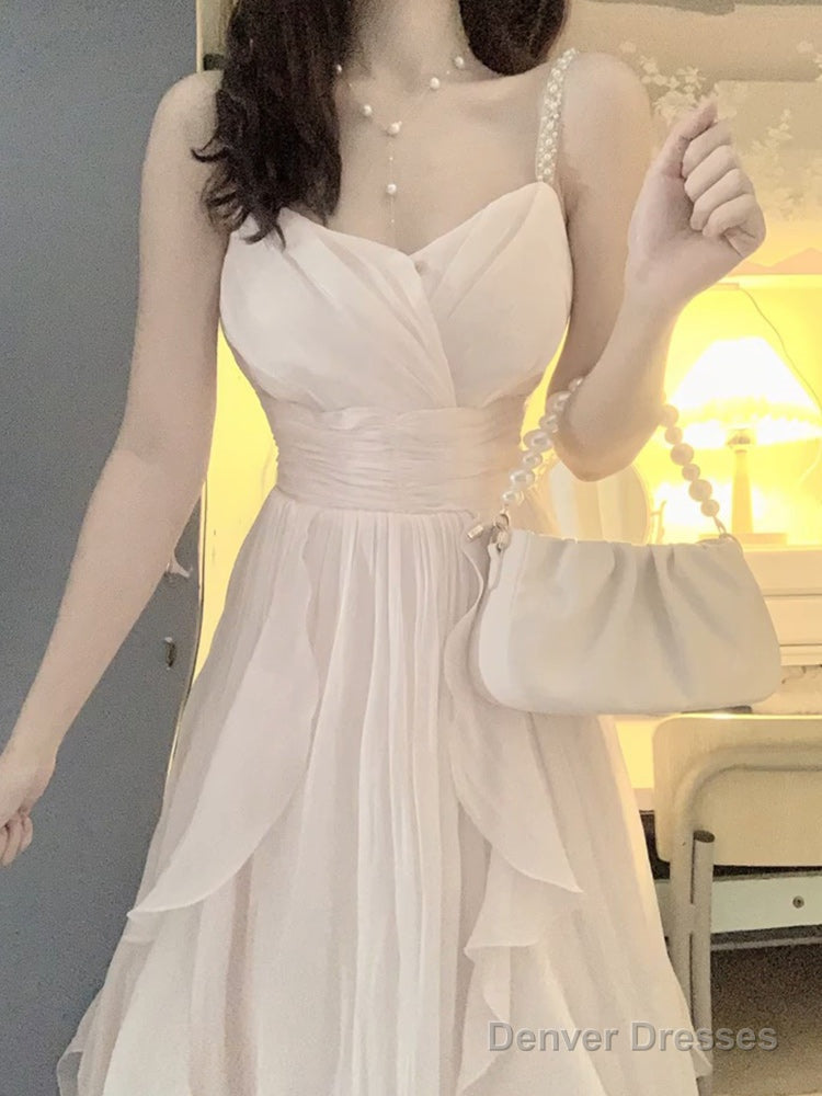 Sexy A Line Spaghetti Straps Champagne Prom Dresses Night Dress Birthday Outfits