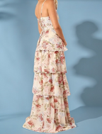 Sexy A Line Spaghetti Straps Floor Length Floral Evening Dress Chiffon Prom Dress