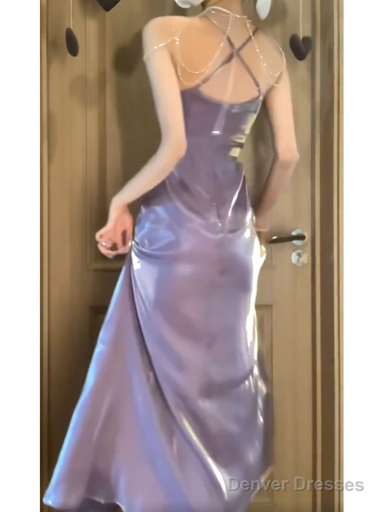 Sexy A Line Spaghetti Straps Grape WomenS Beach Dress Slit Vacation Dresses Birthday Dress