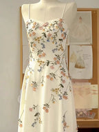 Sexy A Line Spaghetti Straps Ivory Floral Satin Prom Dress Birthday Outfits Evening Gown