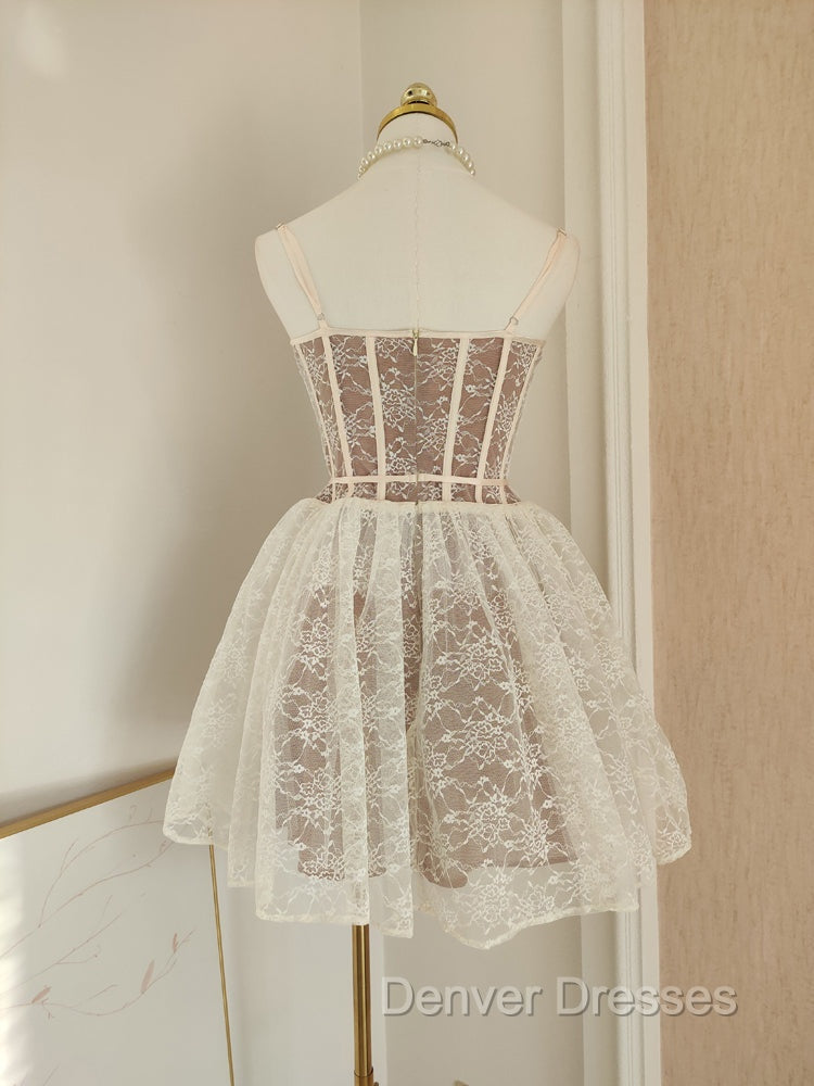 Sexy A Line Spaghetti Straps Lace Holiday Dress Travel Vacation Dress Short Birthday Dress