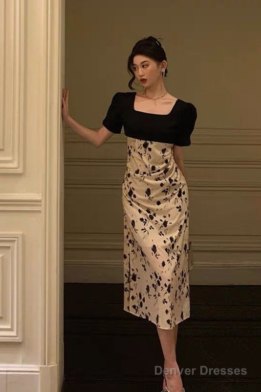 Sexy A Line Square Neckline Floral Black Prom Dresses Birthday Outfits Evening Gown Main image