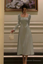 Sexy A Line Square Neckline Long Sleeves Prom Dresses Birthday Outfits Evening Gown