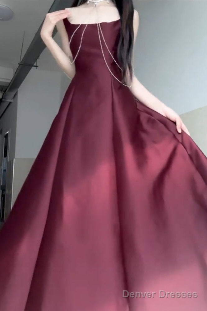 Sexy A Line Square Neckline Sleeveless WomenS Burgundy Holiday Dress Vacation Dresses Birthday Dress Secondary image