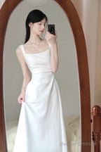 Sexy A Line Square Neckline White Holiday Dresses Night Dress Birthday Outfits