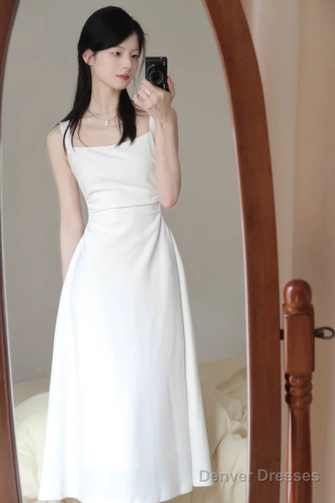 Sexy A Line Square Neckline White Holiday Dresses Night Dress Birthday Outfits Main image