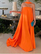 Sexy A Line Strapless Chiffon Organge Long Prom Dress