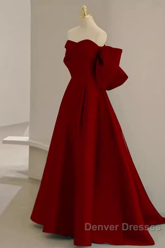 Sexy A Line Strapless Red Long Prom Dress