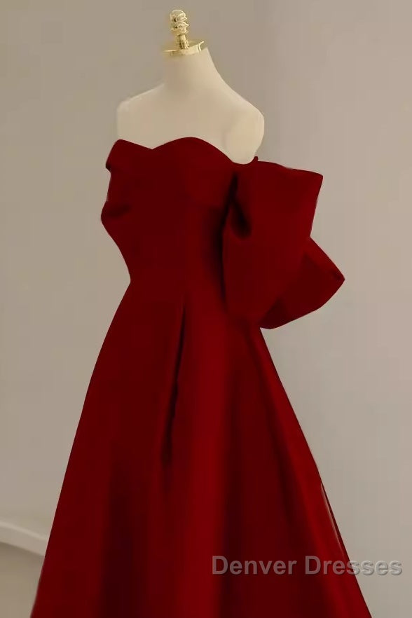 Sexy A Line Strapless Red Long Prom Dress