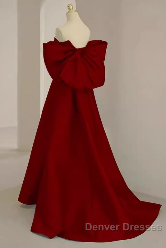 Sexy A Line Strapless Red Long Prom Dress