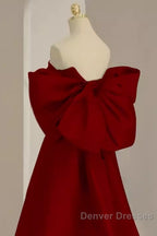 Sexy A Line Strapless Red Long Prom Dress