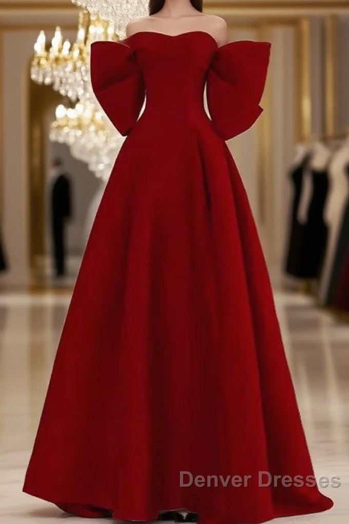 Sexy A Line Strapless Red Long Prom Dress