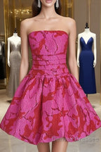 Sexy A Line Strapless Satin Pink Floral Vacation Dress Short Birthday Dress