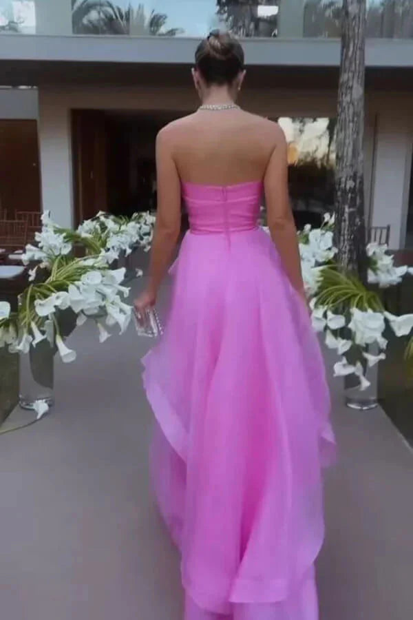 Sexy A Line Strapless Sleeveless Party Dress Pink Prom Dress Secondary image