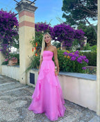 Sexy A Line Strapless Sleeveless Party Dress Pink Prom Dress