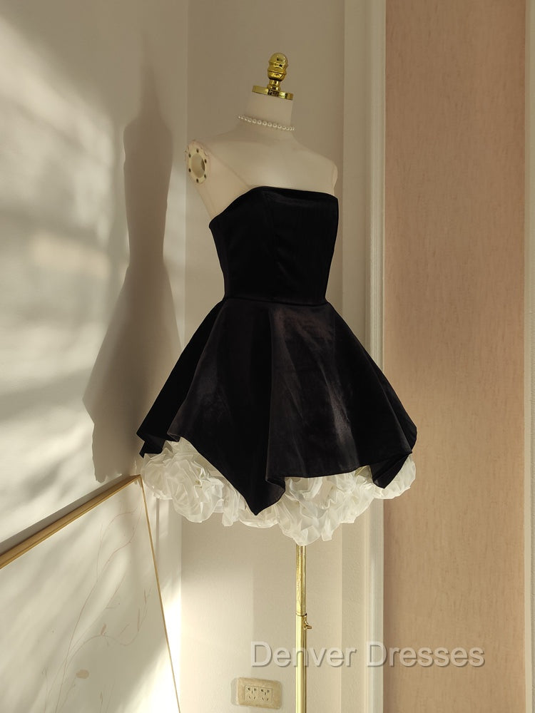 Sexy A Line Strapless Velvet Black Holiday Dress Travel Vacation Dress Short Birthday Dress Secondary image