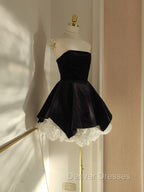 Sexy A Line Strapless Velvet Black Holiday Dress Travel Vacation Dress Short Birthday Dress