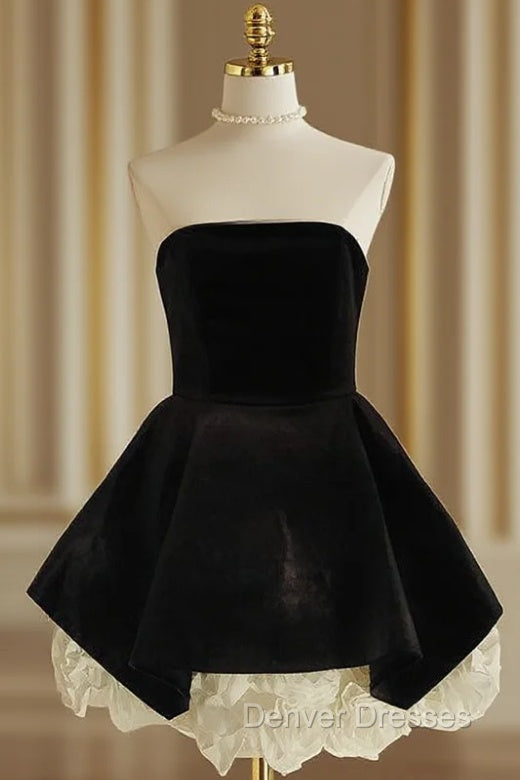 Sexy A Line Strapless Velvet Black Holiday Dress Travel Vacation Dress Short Birthday Dress Main image