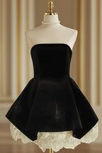 Sexy A Line Strapless Velvet Black Holiday Dress Travel Vacation Dress Short Birthday Dress