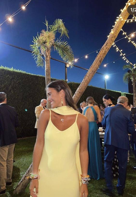 Sexy A Line Straps Chiffon Yellow Long Prom Dress