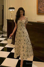 Sexy A Line Straps Floral Chiffon Ruffles Prom Dresses Birthday Outfits Evening Gown