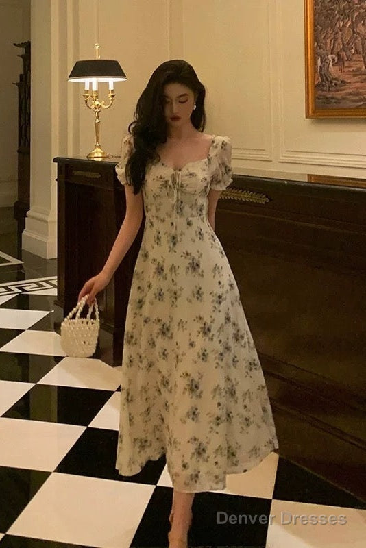 Sexy A Line Straps Floral Chiffon Ruffles Prom Dresses Birthday Outfits Evening Gown