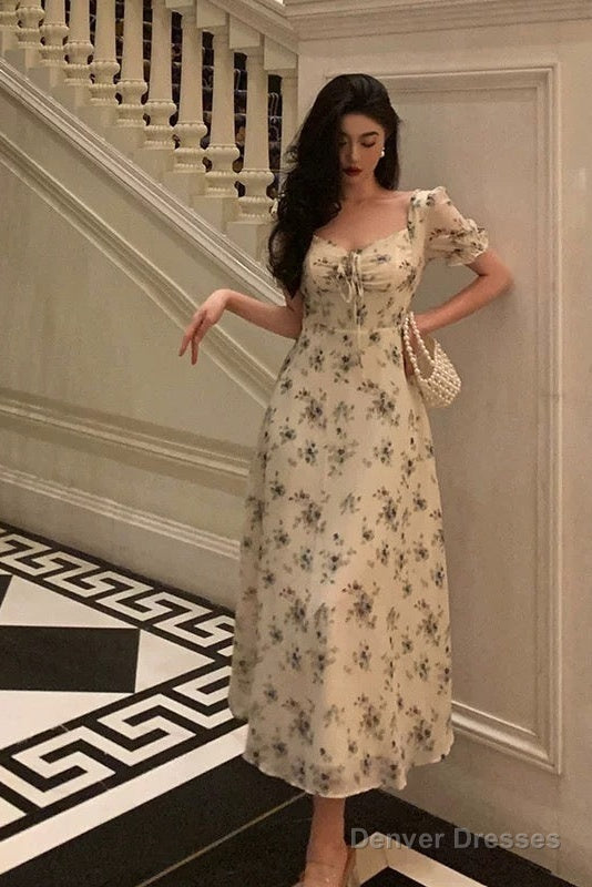 Sexy A Line Straps Floral Chiffon Ruffles Prom Dresses Birthday Outfits Evening Gown