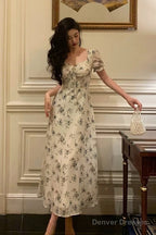 Sexy A Line Straps Floral Chiffon Ruffles Prom Dresses Birthday Outfits Evening Gown