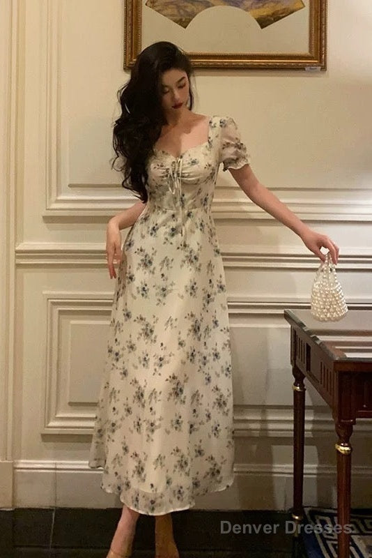 Sexy A Line Straps Floral Chiffon Ruffles Prom Dresses Birthday Outfits Evening Gown