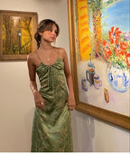 Sexy A Line Straps Green Floral Prom Dress Evening Dress