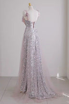 Sexy A Line Straps Lilac Sequin Prom Dress