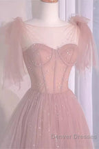 Sexy A Line Straps Neckline Long Pink Prom Dress