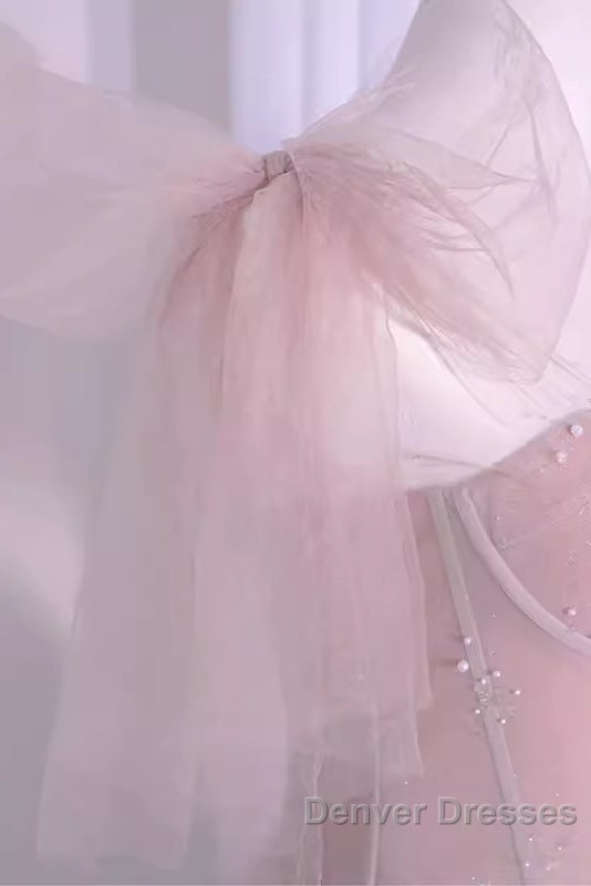 Sexy A Line Straps Neckline Long Pink Prom Dress