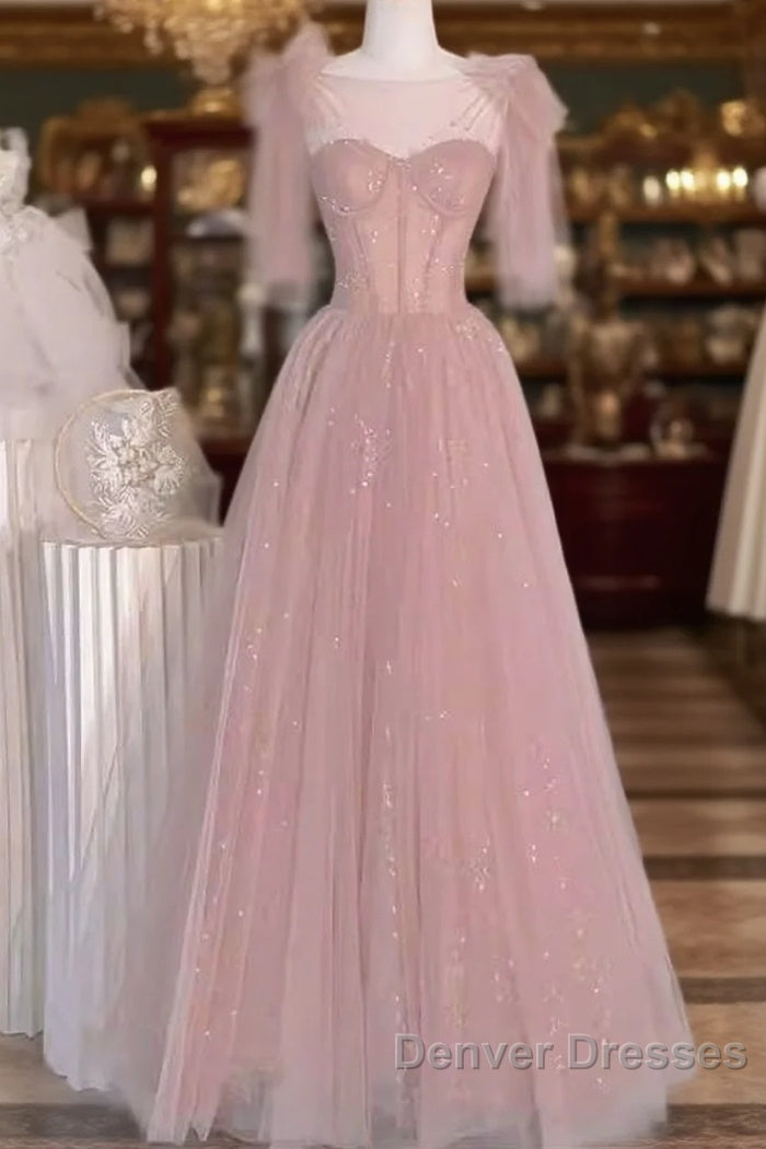 Sexy A Line Straps Neckline Long Pink Prom Dress Main image