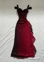 Sexy A Line Straps Ombre Burgundy Chiffon Long Prom Dress