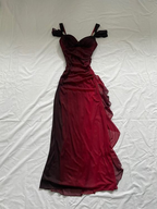 Sexy A Line Straps Ombre Burgundy Chiffon Long Prom Dress