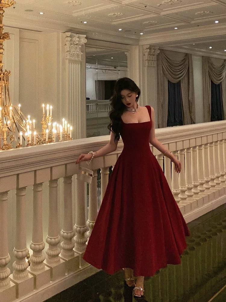 Sexy A Line Straps Red Ankle Length Prom Dress Birthday Outfits Formal Dress Secondary image