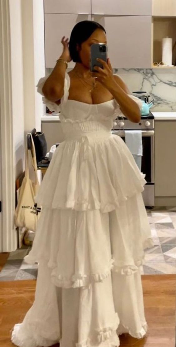 Sexy A Line Straps Ruffles Floor Length Chiffon White Prom Dress 1697 Secondary image