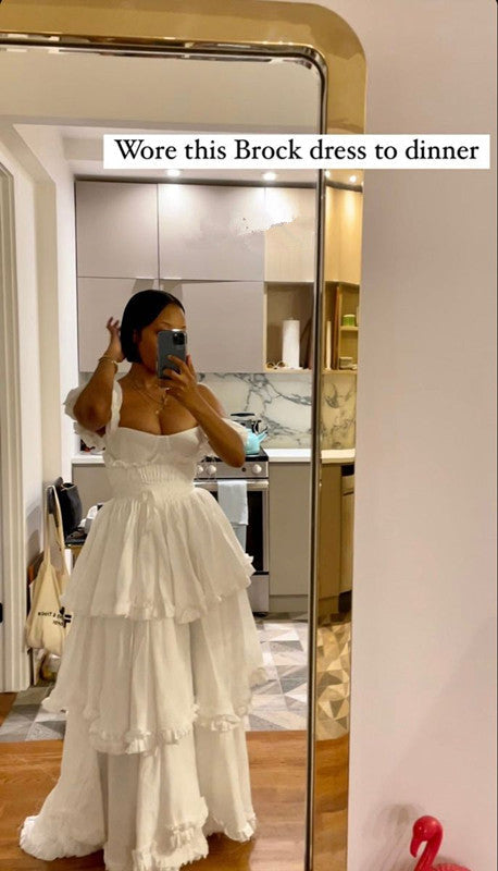 Sexy A Line Straps Ruffles Floor Length Chiffon White Prom Dress