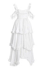 Sexy A Line Straps Ruffles Floor Length Chiffon White Prom Dress