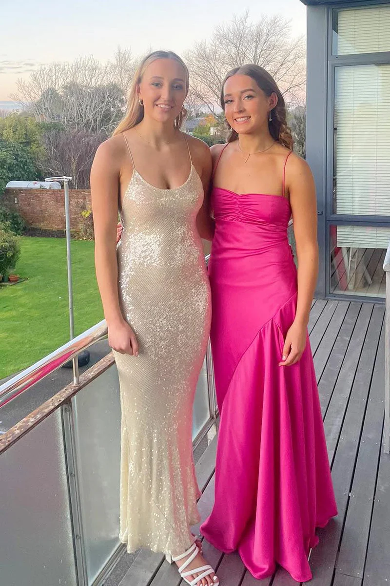 Sexy A Line Straps Sleeveless Party Dress Hot Pink Side Slit Prom Dress Secondary image
