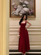 Sexy A Line Straps Wine Red Ankle Length Prom Dress,Wine Red Formal Dress