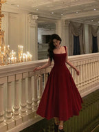Sexy A Line Straps Wine Red Ankle Length Prom Dress,Wine Red Formal Dress